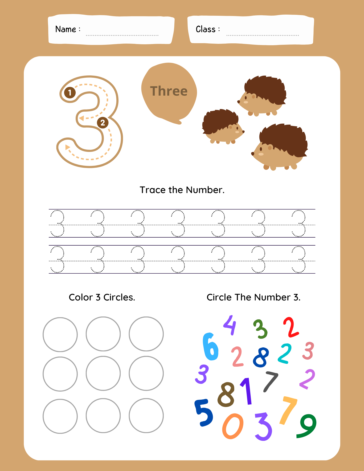 number 3 tracing worksheet